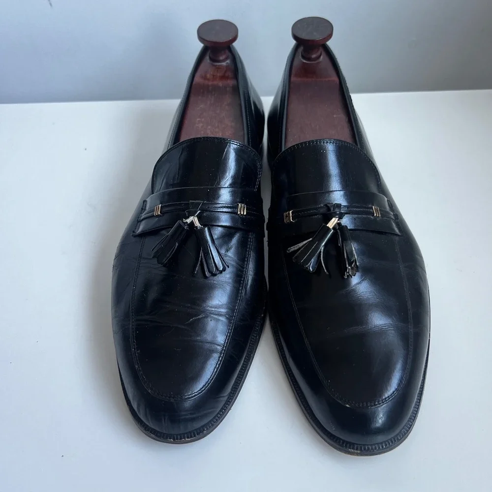 Francesco Bellini Vintage Black Leather Tassel Loafers Made in Italy Size 12 M